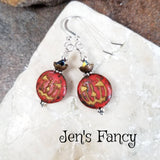 Czech Pumpkin Earrings Sterling Silver & Brass, Fall Autumn Jack-o'-Lantern Earrings