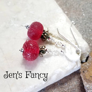 Currant Christmas Earrings Sterling Silver Art Glass