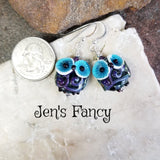 Owl Earrings Art Glass & Amethyst Sterling Silver Owl Jewelry