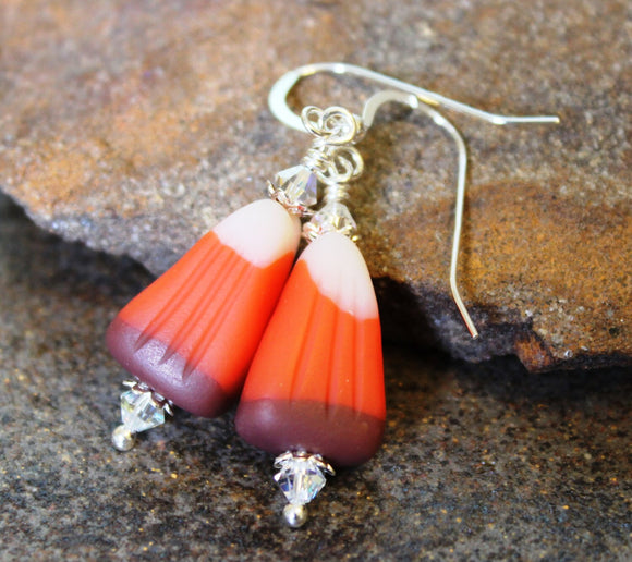 Halloween Chocolate Candy Corn Earrings Sterling Silver