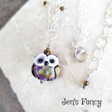 Owl Necklace Art Glass & Gemstone Sterling Silver