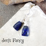 Lapis Lazuli Earrings Sterling Silver Wire Wrapped with Moonstone