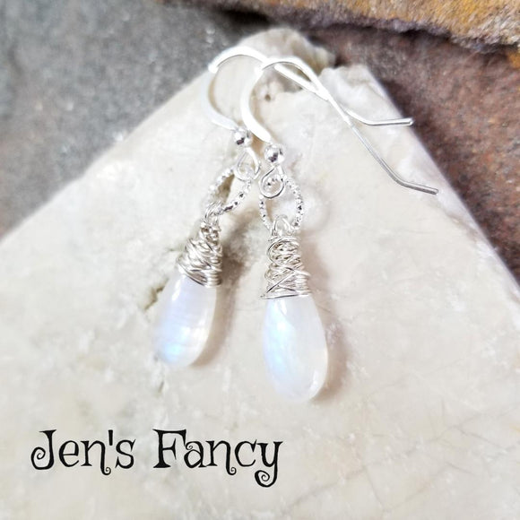 Moonstone Earrings Sterling Silver Wire Wrapped
