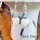 Mother of Pearl Leaf Earrings with Amazonite Sterling Silver