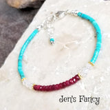 Turquoise & Ruby Gemstone Bracelet with Moonstone Sterling Silver