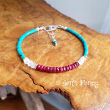 Turquoise & Ruby Gemstone Bracelet with Moonstone Sterling Silver