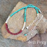 Turquoise & Ruby Gemstone Necklace with Moonstone Sterling Silver