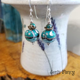 Beach Art Glass Earrings Sterling Silver with Chrysocolla