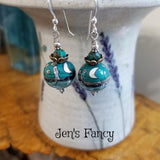 Beach Art Glass Earrings Sterling Silver with Chrysocolla