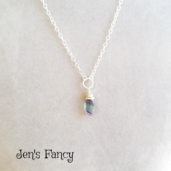 Rainbow Fluorite Necklace Sterling Silver