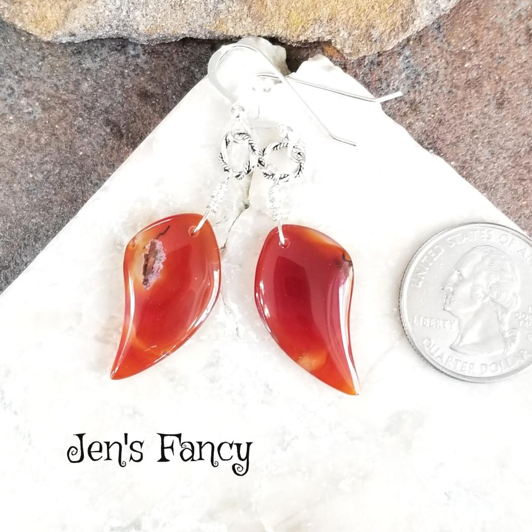 Long Gemstone Earrings Sterling Silver Red Agate Jen s Fancy