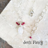 Moonstone & Ruby Gemstone Necklace Sterling Silver