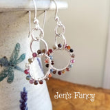 Gemstone Hoop Earrings Sterling Silver Wire Wrapped with Ruby, Sapphire & Spinel