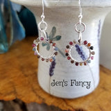 Gemstone Hoop Earrings Sterling Silver Wire Wrapped with Ruby, Sapphire & Spinel