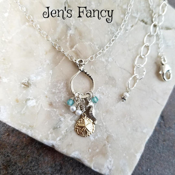 Sand Dollar Seahorse Necklace Sterling Silver